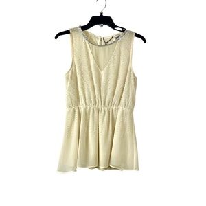 BKE Ivory Pearl Bead and Silver Sequin Peplum Top